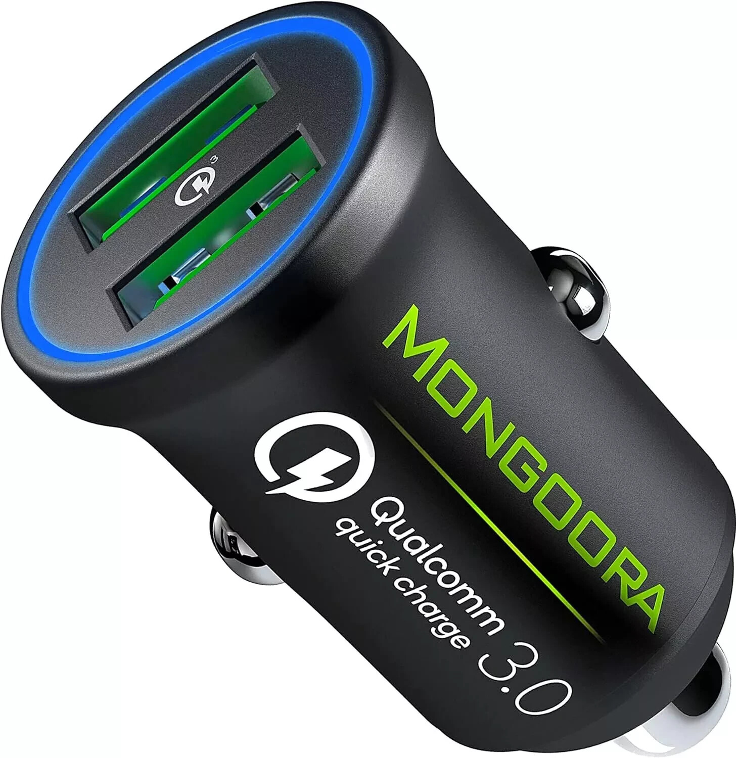 Mongoora Quick Car Charger - Metal, Portable, 3.0 Qualcom Dual USB, Black, NEW