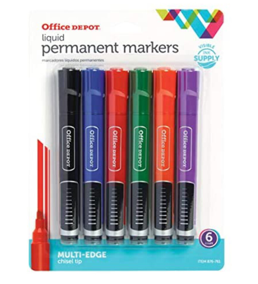 Office Depot Permanent Markers chisel tip clear barrel pack of NEW