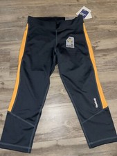 New Reebok PlayDry Grey Orange Capri Leggings Women's Size Small Gym Workout