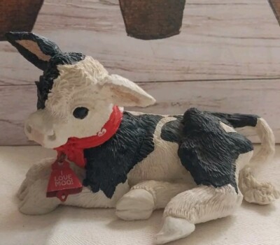 Vtg Valentines 1993 Kathy Wise Holstein Calf Wearing A Bell I Love Moo Figurine
