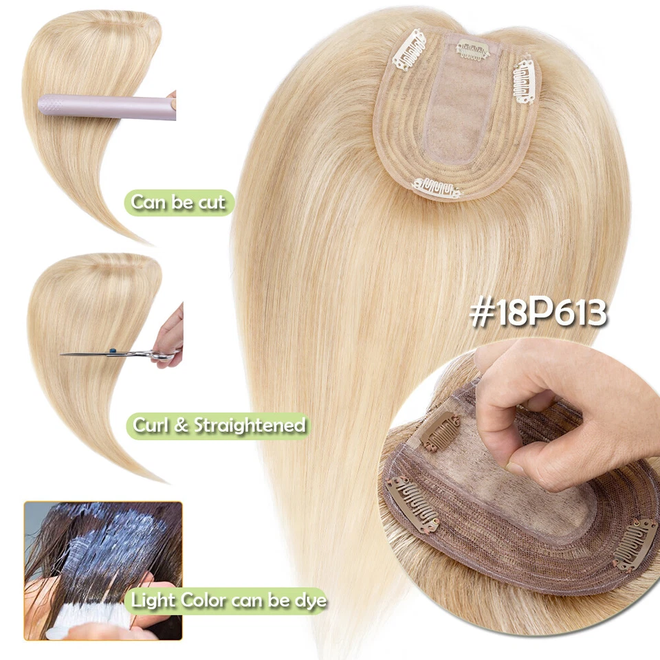 Dick Echthaar 100% Remy Topper Toupet Toupee Clip In Haarteile Perücke Loss Haar - Bild 2 von 4