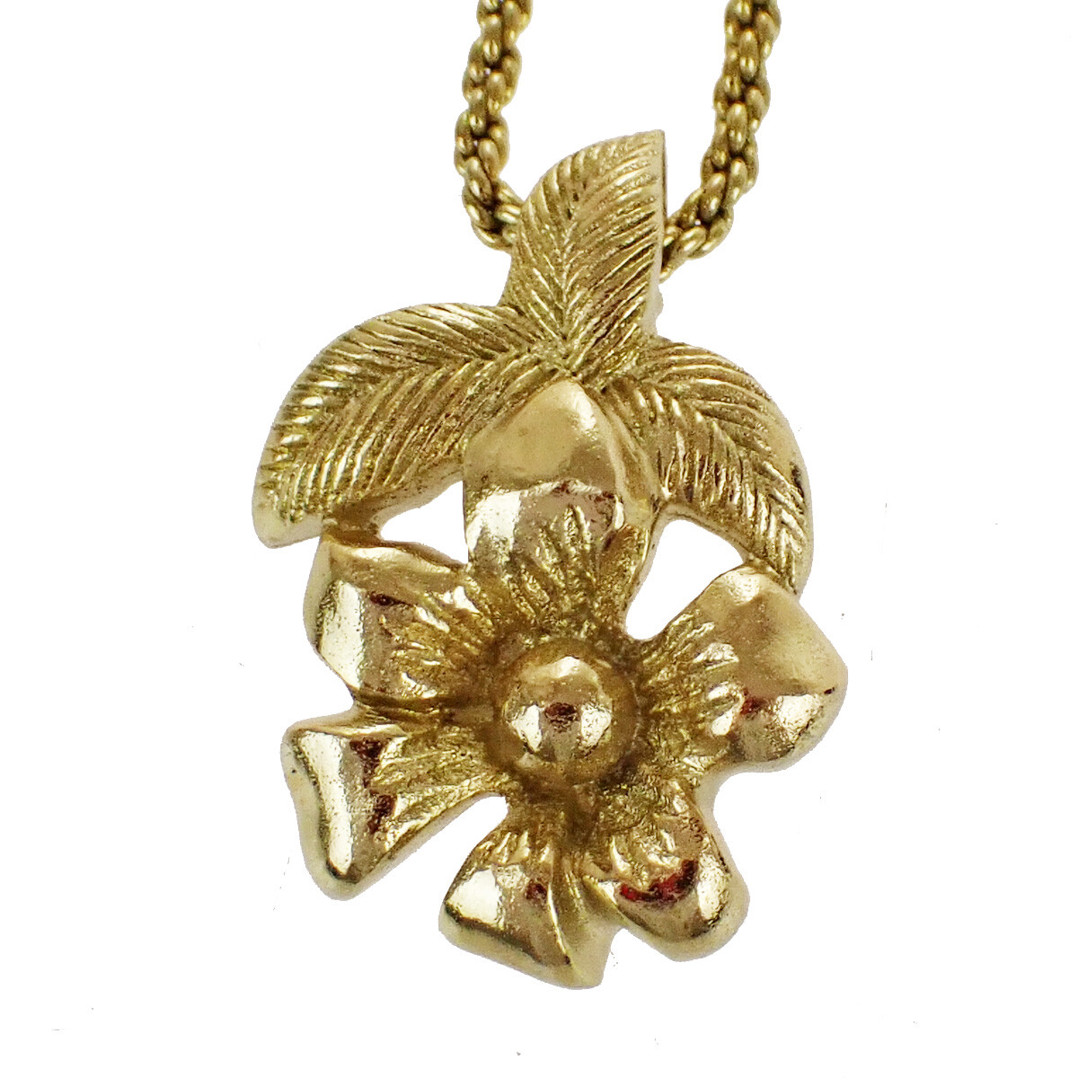 CHRISTIAN DIOR Flower Motif Chain Necklace GoldPlate… Gem