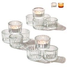 12er Set Teelichter Klar Glas Kerzen Tee Licht Halter Gläser Klein mit Stil