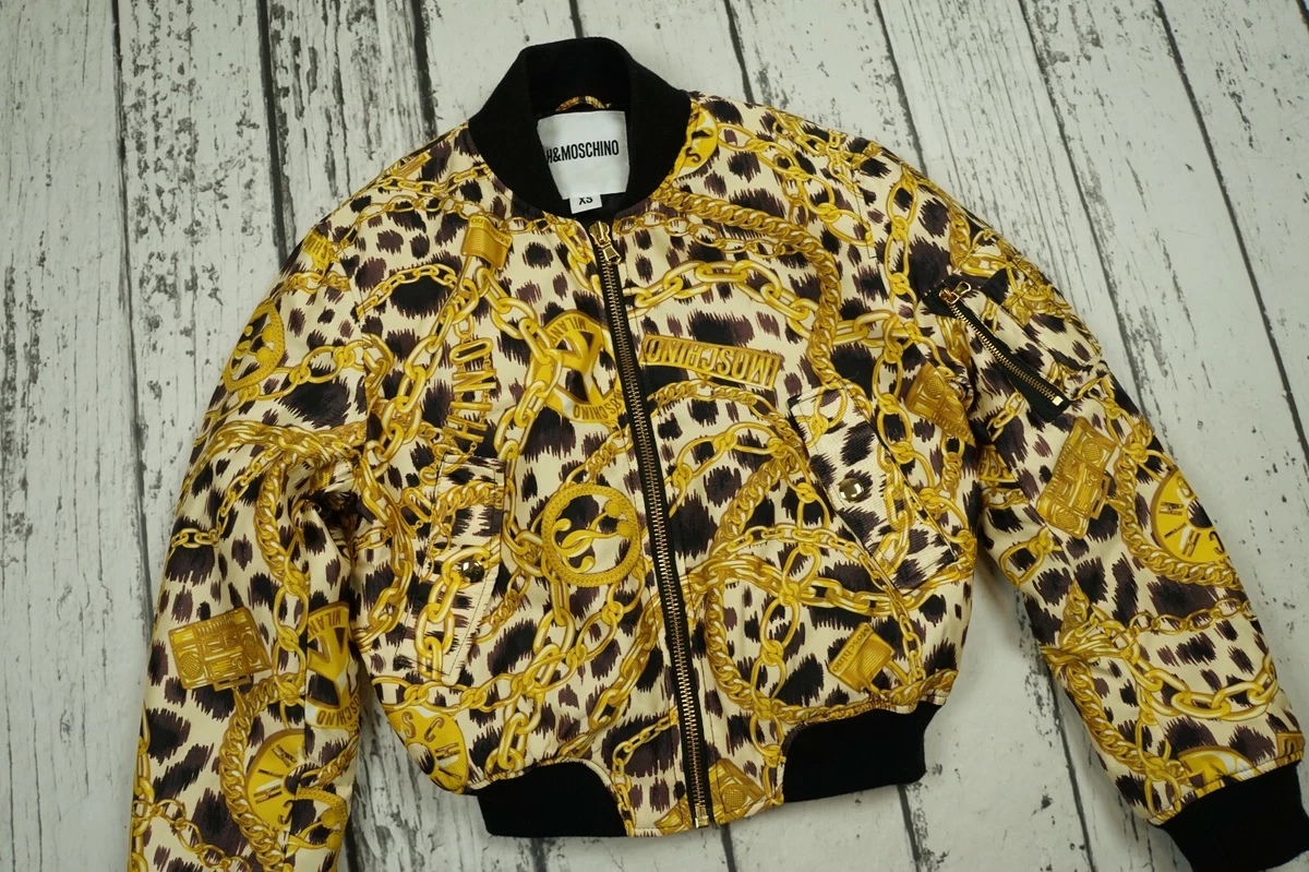 MOSCHINO X H M PATTERNED BOMBER JACKET XS Gold Chain Print