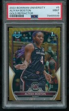 Aliyah Boston 2022-23 Bowman University Gold Refractor Jersey Number 4/50 PSA 9