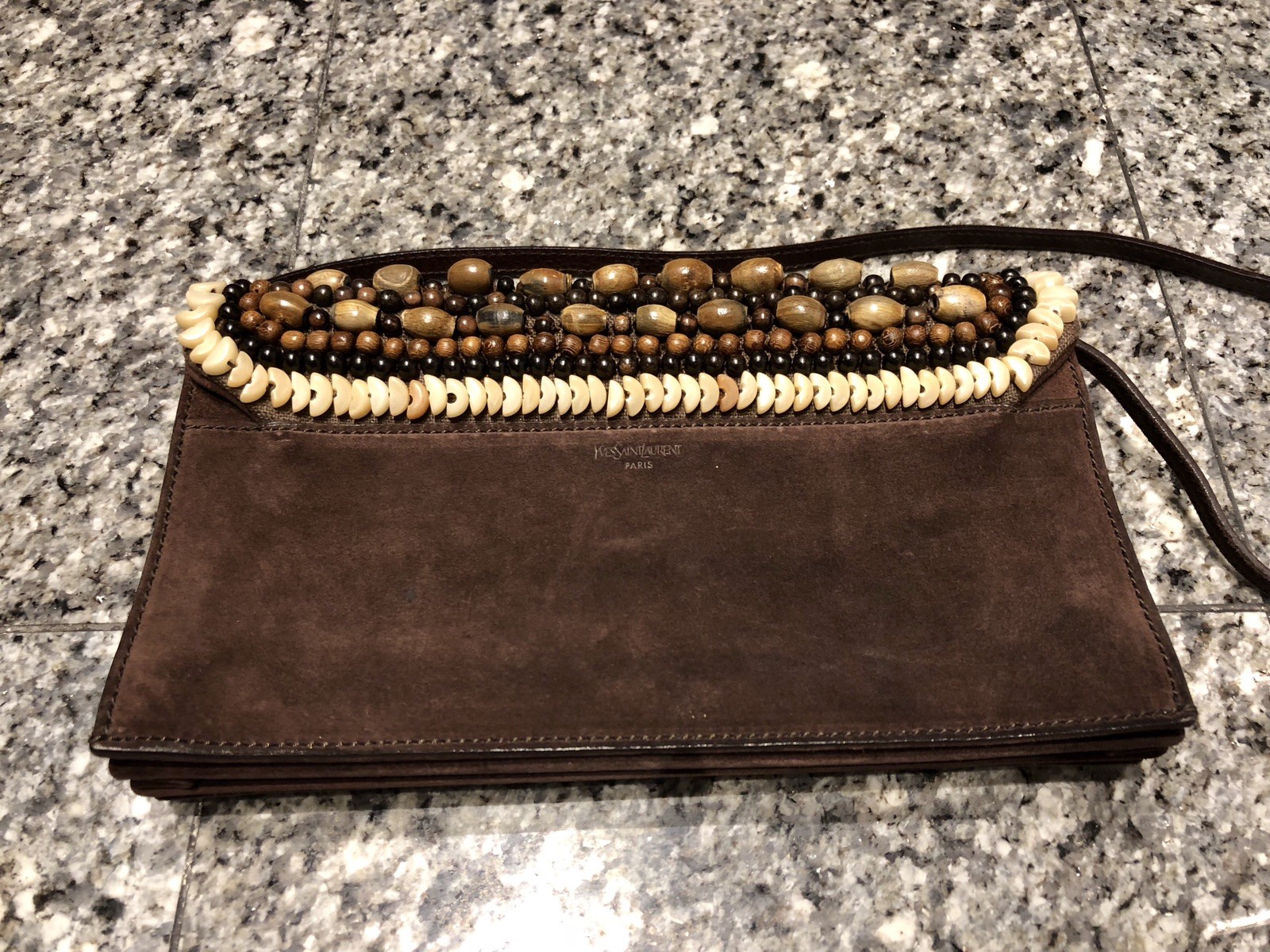 Yves Saint Laurent YSL Rive Sinistra Borsa in pelle scamosciata a croce perline