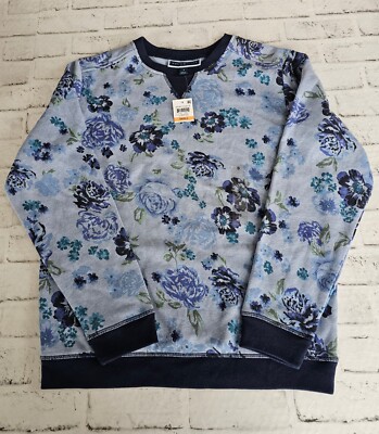 Women's Size Small Karen Scott Sport Key Garden Sweatshirt In Blue-NWT