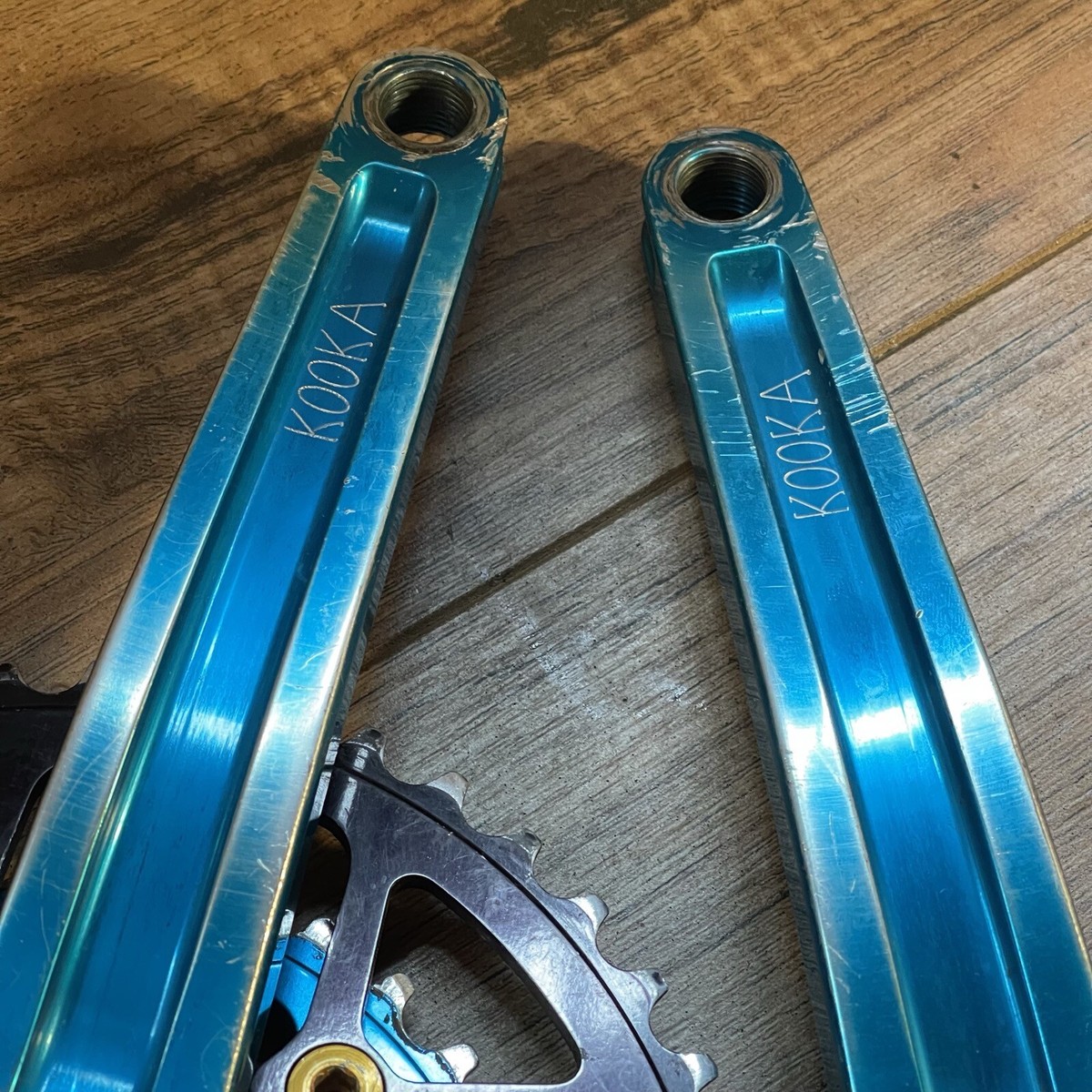 Vintage Kooka CNC Anodized Turquoise Red Crankset 175 94/58 Vintage Kooka CNC Anodized Turquoise Red Crankset 175 94/58