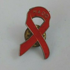 Vintage MADD Red With Water Droplets Design Awareness Ribbon Lapel Pin