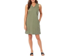 Briggs Ladies' Ruffle V-Neck Linen Blend Dress Color Olive Green Size 3X
