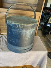 Vintage Early Antique 14' Original  Painted Wooden Firkin Sugar Bucket - RARE!