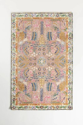 Hand-Tufted Wool & Viscose Rug Avery Design Floral Pattern Beige Pink Accents