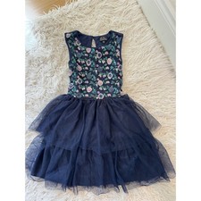 Lilt Girls Dress Size 8 Navy Sequin Floral Bodice Tiered Tulle Party Holiday