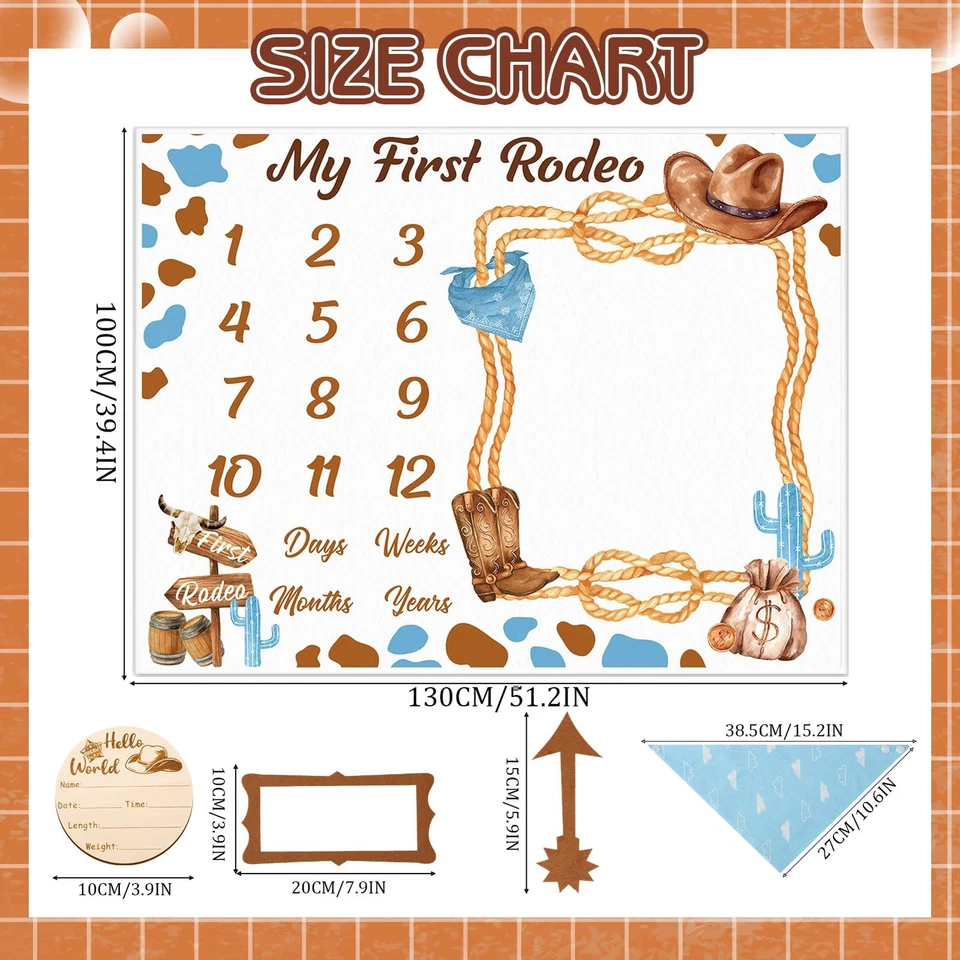 Cowboy Baby Boy Milestone Blanket Western Theme Cow Print Baby Growth Chart B... - Image 2 of 4