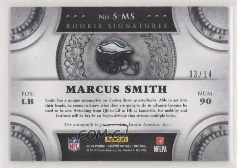 2014 Crown Royale Rookie Signatures Retail Red Pyramid /14 Marcus Smith Auto RC - Image 2 of 2