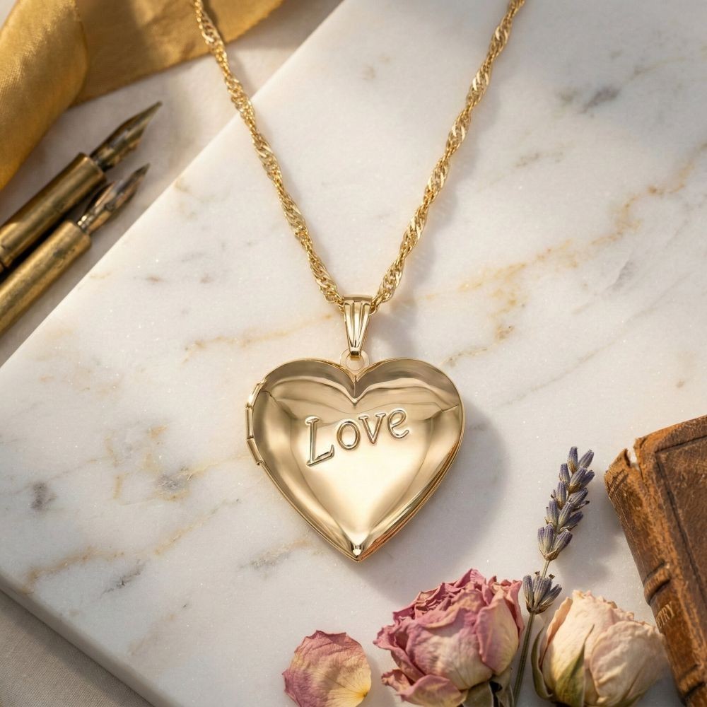 Médaillon coeur porte-photo en plaqué or 750, l'excellence de la bijouterie pour femme