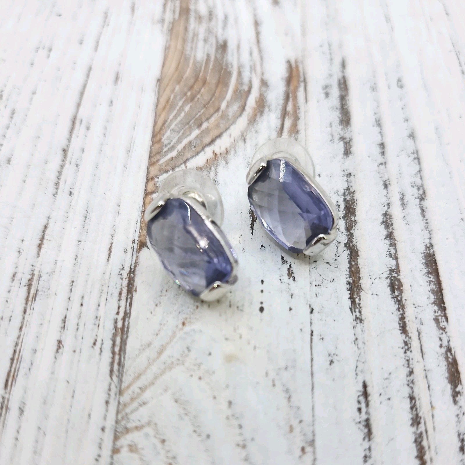 Swarovski Crystal Amethyst Rectangular Silver Rho… - image 1