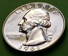 🟅 1961 BU PROOF 90% Silver Wash. Quarter 25¢ 65-Year-Old Coin
