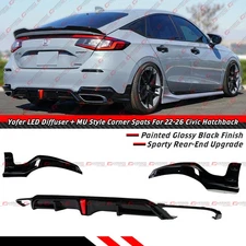 For 22-26 Civic Hatchback Yofer LED Rear Diffuser + MU Style Rear Corner Aprons