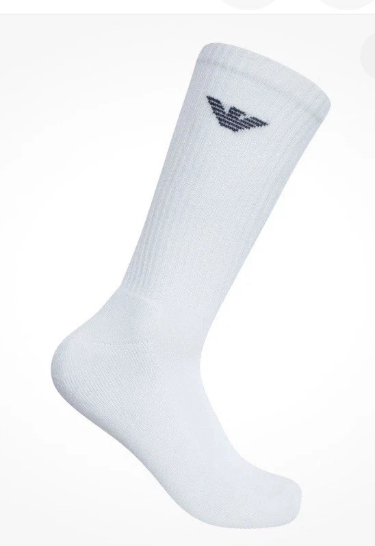 Pack de 3 EMPORIO ARMANI CALZA TENIS DEPORTIVO CALCETINES ACOLCHADOS PARA HOMBRE, BLANCOS Nuevos con etiquetas Foto 2 de 4
