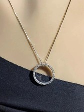 1Ct Round Real Moissanite Circle Of Life Pendant 18" Chain 14K White Gold Finish