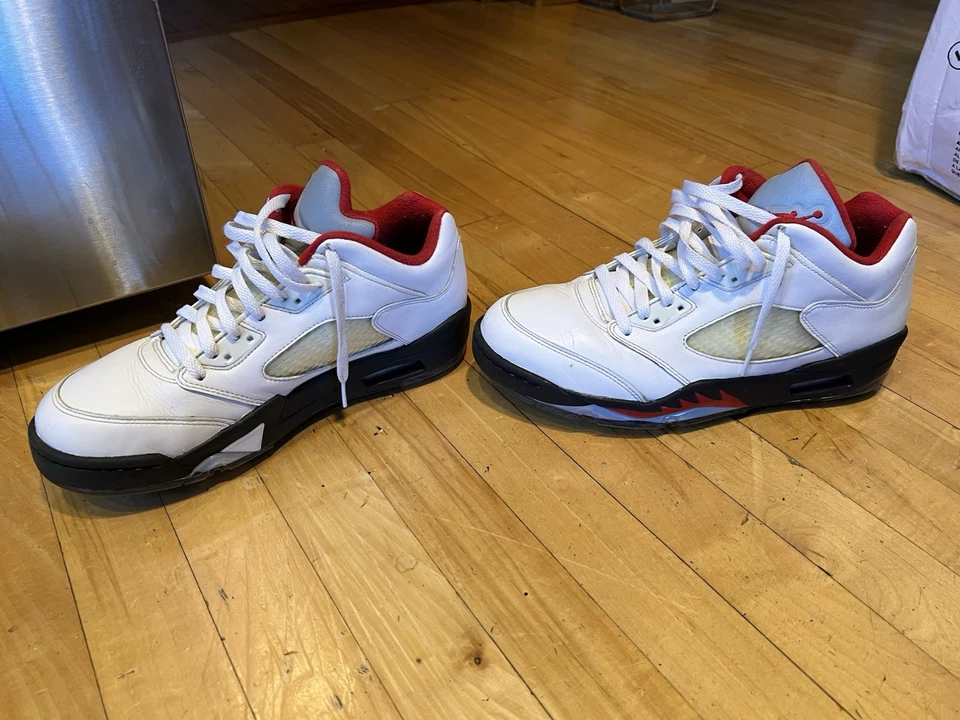 Talla 10.5 - Air Jordan 5 Golf Bajo Blanco Rojo Fuego Foto 4 de 4