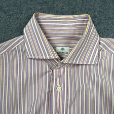 Borrelli Napoli Mens Dress Shirt Italy Made Cotton Striped Purple Orange 16/41