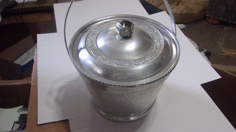 vintage  metal ice bucket with lid