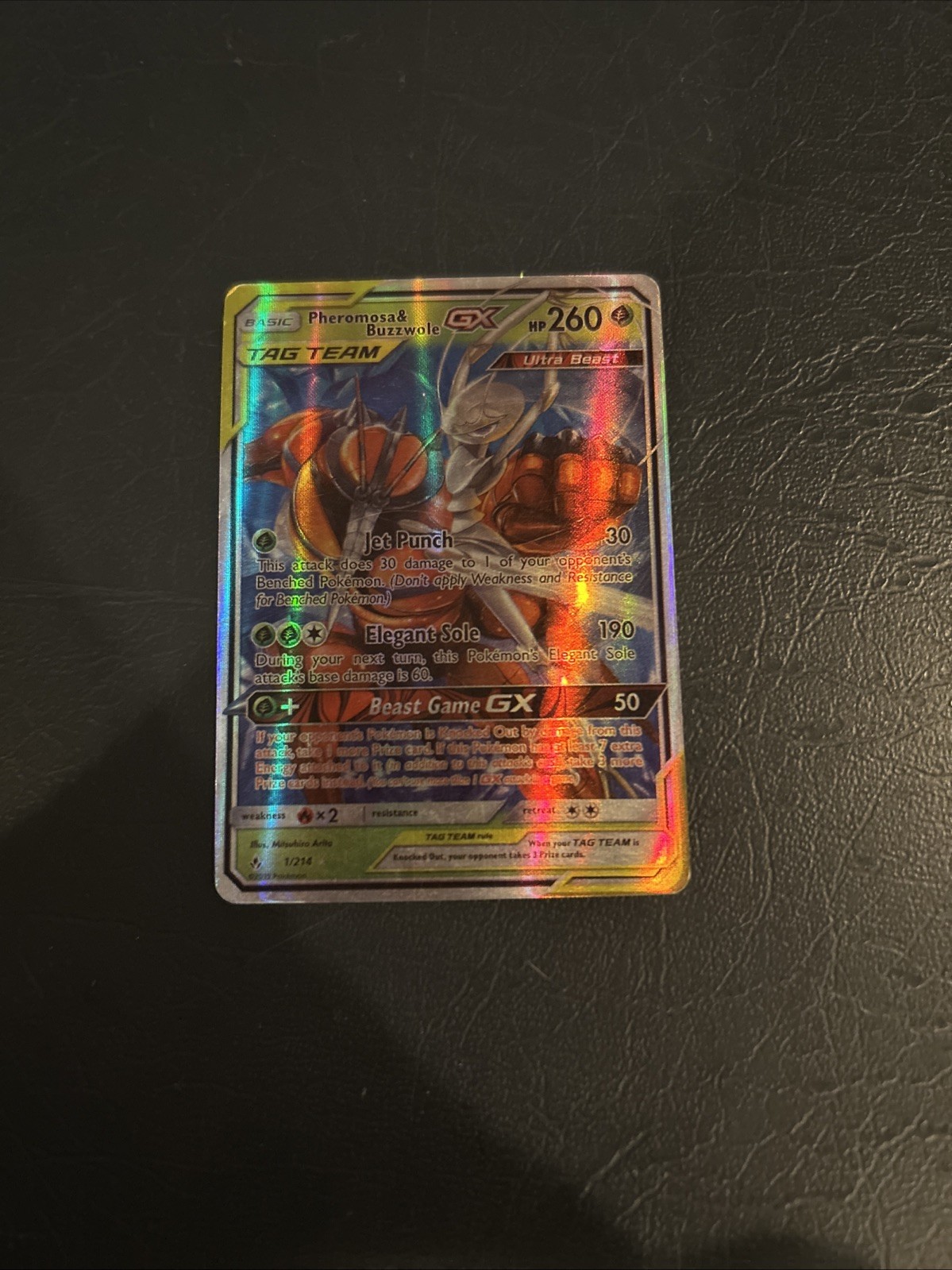 Pokémon TCG Pheromosa & Buzzwole GX Card 1/214 Unbroken Bonds Tag Team