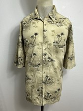 Pierre Cardin Hawaiian Shirt Mens 2XL Tan Button-up Cotton Caribbean Tropical