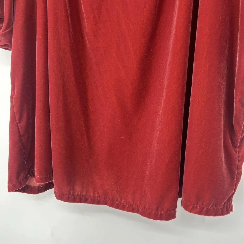 Старый темно-бархатный топ блузка красный короткий воздушный шар рукава крестьянин раздельный вырез размер 2 X - Изображение 4 из 4