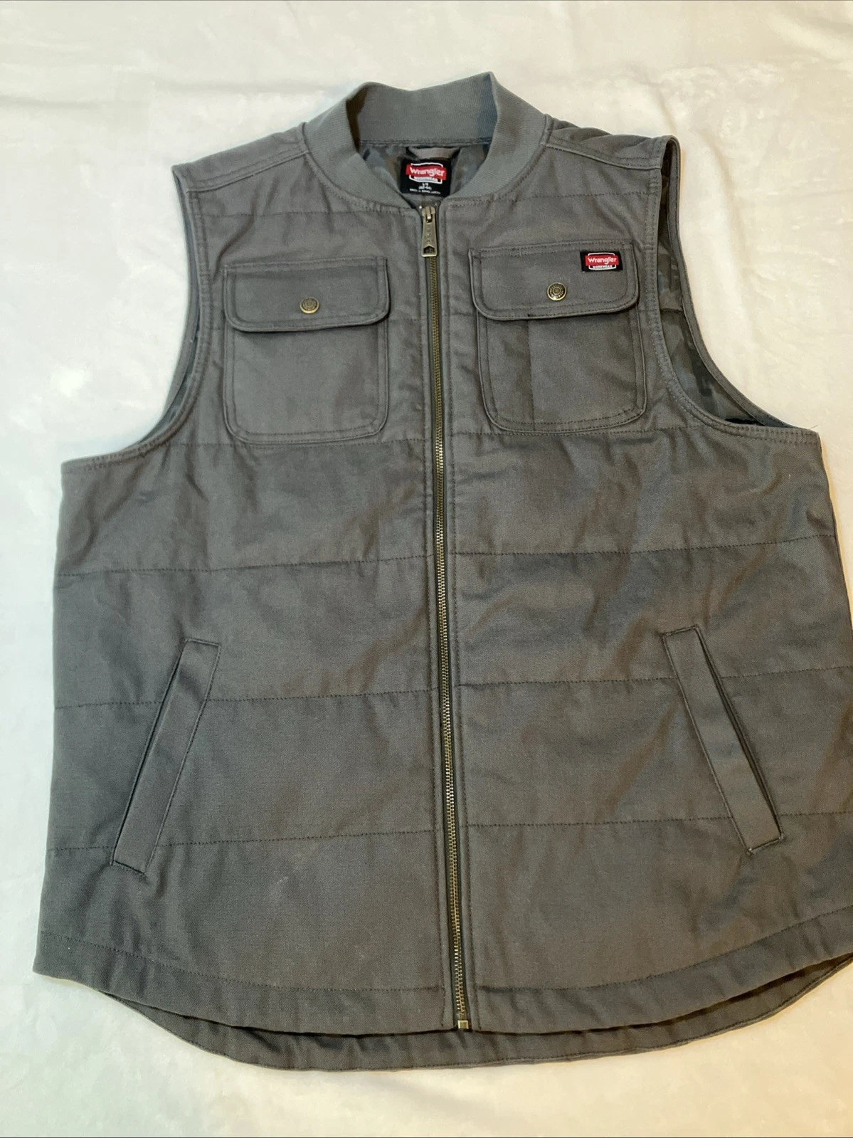 Wrangler Workwear Canvas Utility Vest Charcoal Gray Full Zip Men's Large, EUC