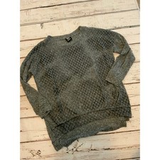 Bobeau Gray Marl Burnout Diamond Knit Long Sleeve Top Small Made in USA