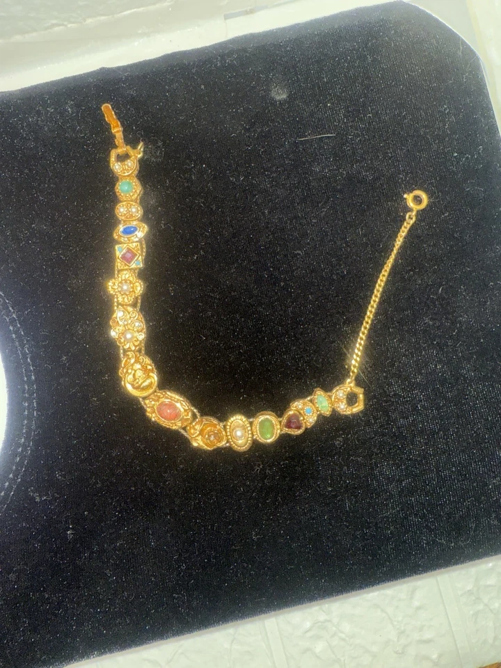 Gorgeous Vtg Victorian Revival  Slide Charm Bracelet 8" - Image 4 of 4