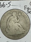 1866-s Seated Liberty Half Dollar, Better Date, Free shipping