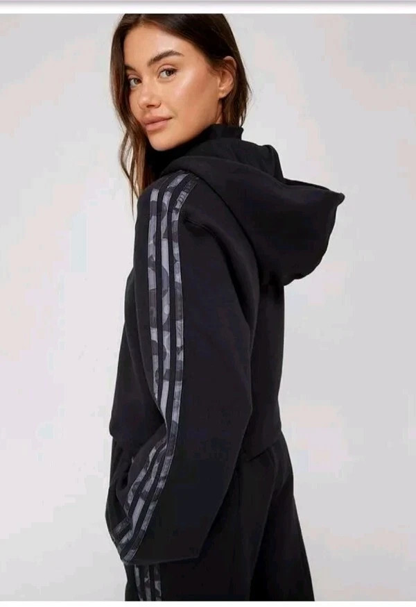 New Adidas Women's Floral Stripes Fleece Cropped Loose Fit Hoodie Medium image 3