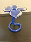 Vintage Hand Blown Glass Murano Style Cobalt Blue Tulip Vase Swirled Base 6 1/2"