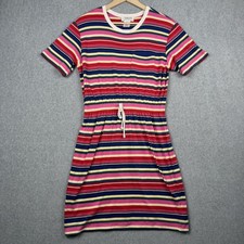 Vintage Talbots Dress Womens Medium Petite Red Pink Striped Drawstring USA Retro