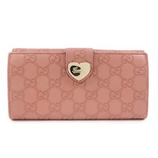 GUCCI Guccissima Lovely Heart Leather Long Wallet Pink 203550 Authentic Used F/S