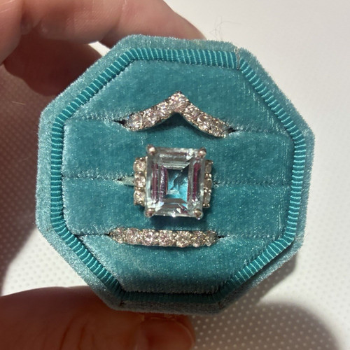 925 Sterling Silver Aquamarine Emerald Cut 3pc Engagement/Wedding Set 7