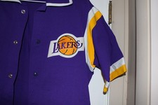 VINTAGE Sand Knit Los Angeles Lakers NBA purple yellow warmup shirt Adult XL 46
