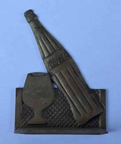 Rare Vintage Brass Coca Cola Bottle  Cup Paperweight Book End Door Stopper Heavy