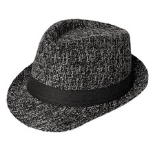 Men's Fedora Hat, Classic Wool Felt Short Brim with Decorative Band Dark Gray