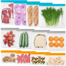 VUEKYN 12 Pack Reusable 12 Pack-4 Snack 4 Sandwich 4 Gallon, Frosted clear 
