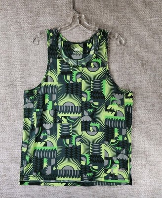 REI Co-Op Active Tank Mens M Green Print Vented Running Ultra Light Cooling