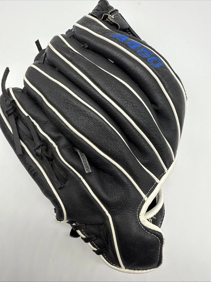 Guante de béisbol Wilson A450 12 pulgadas tiro a la derecha negro blanco tela en H cuero juvenil Foto 4 de 4