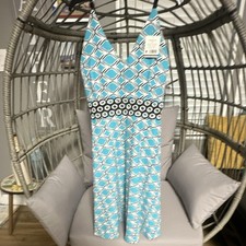 Factories Connection Blue Geometric A-Line Dress V-Neck Spaghetti Strap L