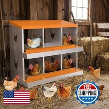 6 Compartment Galvanized Steel Chicken Nesting Box Wall Mountable Orange