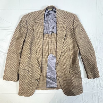 Southwick Norton Ditto Blazer Jacket Mens 42 Beige Black Houndstooth Plaid Lined