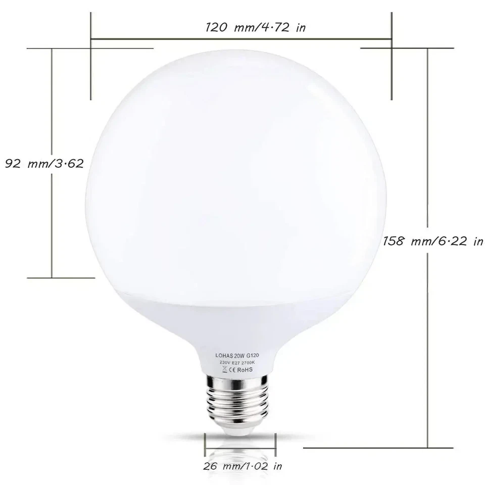 Non dimmable E26 E27 LED Light Bulb 20W Globe G120 Lamp Edison Screw Indoor Ligh - Image 2 of 4